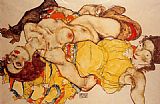 Egon Schiele Two Girls Lying Entwined painting